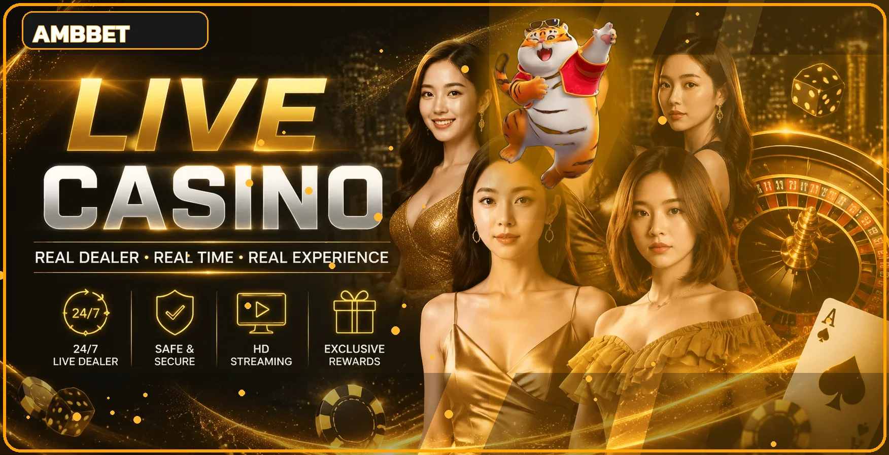 คาสิโนสด AMBBET พร้อมดีลเลอร์และโต๊ะเกม